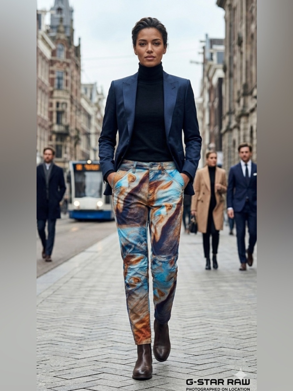 G-Star Raw Women's Skinny Pants in Blue & Brown Marble Print